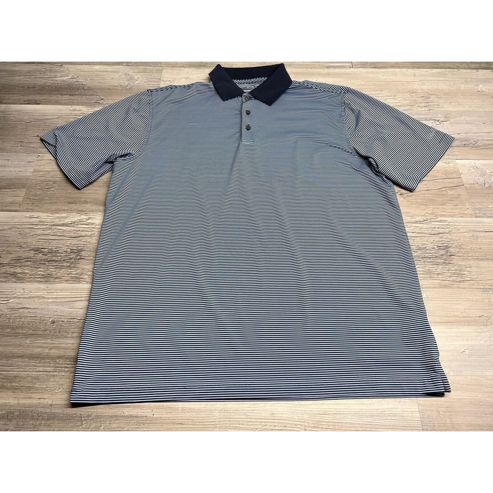Walter Hagen Mens Golf Polo Shirt Blue Striped Sz L 11 Majors Polyester‎ Spandex
